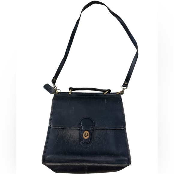 Coach Vintage Black Leather Flap Shoulder Bag - Picture 1 of 7
